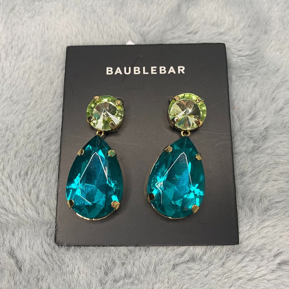 NWT BaubleBar Blue and Green Jeweled Drop Earrings